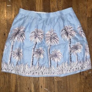 J. Crew Skirt. Blue Palm Tree Short Skirt. Nights Out At The Beach. Size 12